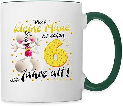 Spreadshirt Diddl Maus 6. Geburtstag Tasse Zweifarbig, One size, Weiß/Dunkelgrün