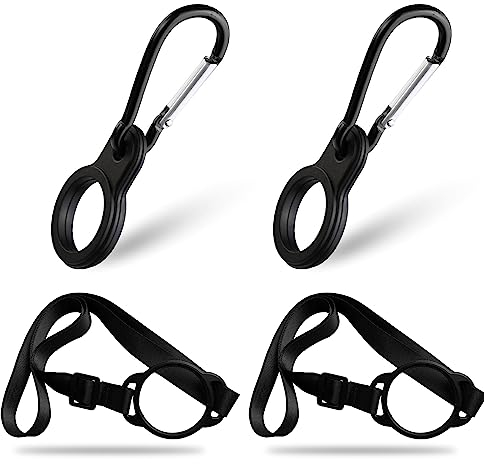 2 pcs clips de bouteille d'eau, avec 2 pcs boucles de tasse de cou suspendues, clip de support de bouteille d'eau, boucle de bouteille d'eau en silicone, adapté pour le camping, le cyclisme (noir)
