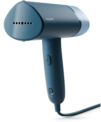 Philips 3000 Series Handheld Steamer, 1000W, 20 g/min Steam, Kills Germs, Detachable 100ml Water Tank, Compact + Foldable, Plastic Plate, Blue (STH3000/26)
