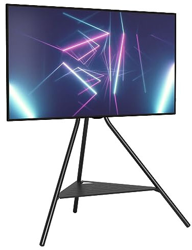 AVF Tiga Tripod TV Stand - Lightweight & Free-Standing Black Metal Unit with Shelf and Universal VESA Mount for Up to 65 TVs & 40kg - FSL900TIGB