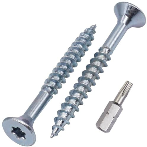 SKIR'CO (200 uds) Tornillos para madera de acero galvanizado 5,0 x 50 mm, Torx de cabeza avellanada, tornillos para aglomerado, parcialmente roscados