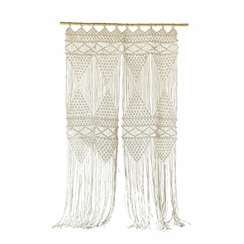 Loberon Gardine Kivelli, kunstvolle Makramee-Optik, Bohemian-Style, schmuckvoller Wandbehang, Vorhang, Sichtschutz, PET, Eisen, Creme