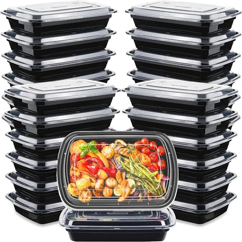 [30 Pack] Meal Prep Containers Reusable 1 Compartment, Microwave, Freezers & Dishwashers Safe - BPA Free Food Prep Containers with Lids - Stackable Salad Lunch Box