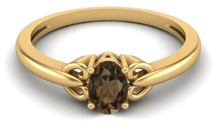 6X4MM ovale Form Rauchquarz Edelstein 925 Sterling Silber Solitär-Verlobungsring für Frauen Gold Vermeil, 55