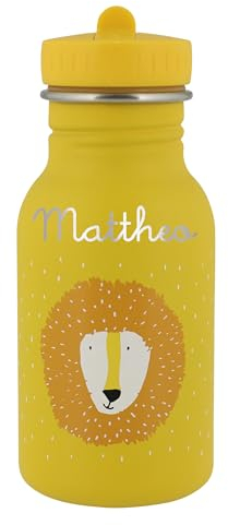 Trixie Baby Personalisierte Edelstahl Kindertrinkflasche Löwe (350ml) mit Namen für Mädchen und Jungen - Auslaufsicher, rostfrei & kinderfreundlich