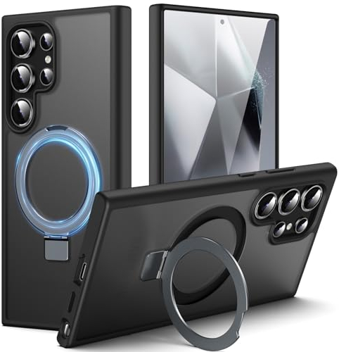 DASFOND Hülle für Samsung Galaxy S24 Ultra 5G Case mit Ständer, [Kompatibel mit MagSafe] [All-in-1] Upgraded Magnetische Bumper Cover mit Unsichtbar Ständer Handyhülle stoßfesten Schutzhülle, Schwarz
