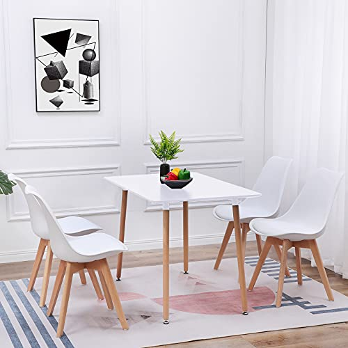 LafeuR Juego de comedor con 4 sillas, juego de mesa de cocina rectangular para 4 personas, para salón, cocina, oficina (mesa blanca+4 sillas de comedor blancas), SE-1W+TP-4W-HH