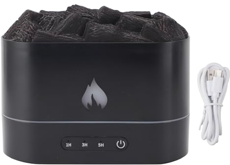 Vulkan-Luftbefeuchter, Leiser Flammen-Diffusor, 250 Ml Aromatherapie-Diffusor für ätherische Öle, Kühler Nebel-Luftbefeuchter mit 7 Farbwechsellicht, USB-Aufladung, (BLACK)