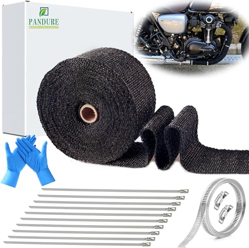 Ruban Isolant Thermique Echappement Bande pour Moto Auto Titane Fibre de verre Ruban de bouclier thermique avec colliers de serrage metallique inox (Noir, 5CMx5M)