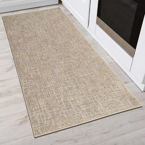 Comart, Alfombra de Cocina con Base Antideslizante de Goma, fácil de Limpiar, Absorbente, de poliéster Trenzado súper Resistente, Moderna para Pasillo, Color Beige, 50 x 120 cm