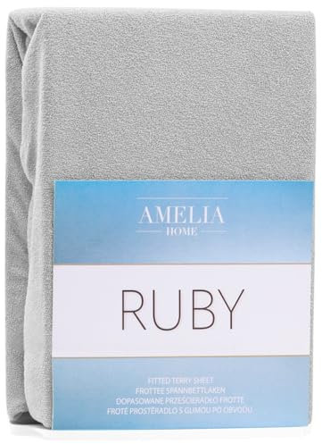 AmeliaHome Spannbettlaken 200x220-220x240 cm Frottee Baumwolle Spannbetttuch, grau