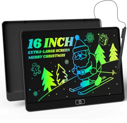 POPERFUN 16 Zoll LCD Schreibtafel Kinder, Bunte Maltafel Zaubertafel Umweltfreundlich Lernspielzeug für 3-12 Jahre Jungen und Mädchen, Geburtstagsgeschenk Ostergeschenke