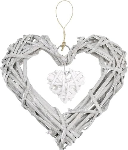 Rattan Hearts Wall Hanging Decoration, Heart Shape Wicker Wreath Ornament for Wedding Party, Home Bedroom Festival Decor,Valentine's Day