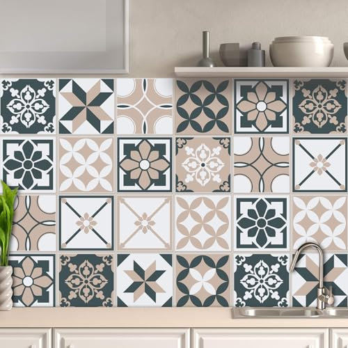 AREDE 32 Pz Adesivi per Piastrelle Bagno e Cucina 15 x 15 cm Autoadesivo Decorazione Adesivo murale in PVC Impermeabile Adesivi Parete mattonelle mosaico stile / T1027
