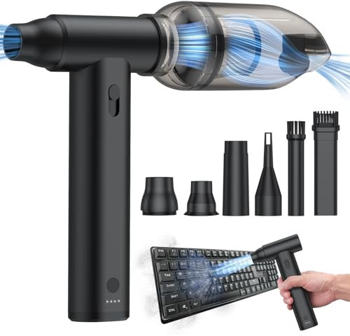 JiGiU 2 in 1 Electric Air Duster and Mini Vacuum 125000rpm Air Blower Compressed Air Duster Rechargeable Cordless Air Blower Electric Duster with 4 Nozzles for Keyboard Car Electric Devices Cleaning