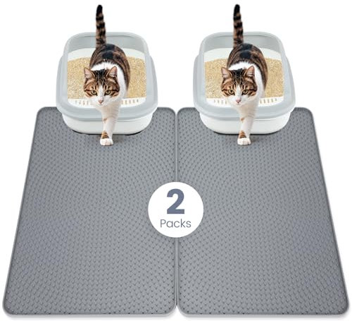 PETTOM Katzenklo Matte Silikon 2 Stück, 76 x 53 cm Katzenstreu Matte, Katzenmatte Katzenklo Wasserdicht Rutschfest, Matte Katzenklo Unterleger, Grau & Grau