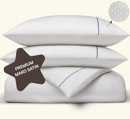 Amqua Satin Bettwäsche 155x220 Grau Mit Muster | 80x80 Kissenbezug | Wie Seiden Oder Ägyptische Baumwolle | Weich Aura