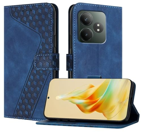 OKZone Funda para Realme GT Neo6 SE 5G, PU Cuero Flip Carcasa Fundas Móvil de Tapa Libro Caso Piel PU Billetera Case Telefono Cubrir Móvil Cover con Cáscara de TPU(Azul)