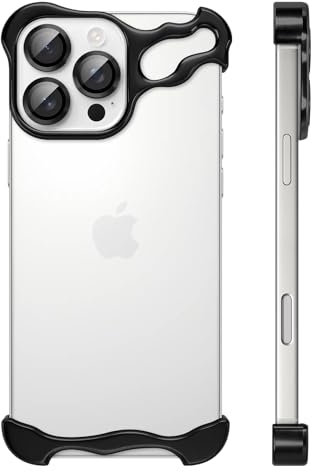 UZEUZA Frameless Hülle Metall für iPhone 16 Pro Max, Handyhülle Rahmenlose Minimalistischen Design, Schutzhülle Kameraschutz,Aluminium Schale Dünn Slim Aesthetic Bumper Stoßfeste Case,Titan Schwarz