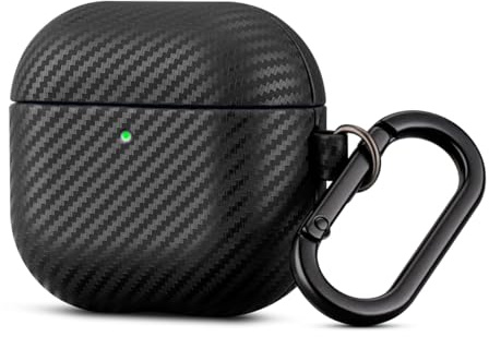 Haobobro Carbon-Look Lederhülle für AirPods 4 Leder Case mit Karabiner | Handgefertigt AirPods 4 Leder Hülle - Stoßfest Air Pods 4 Ledercase - Top Grain Leather Schutzhülle - Schwarz