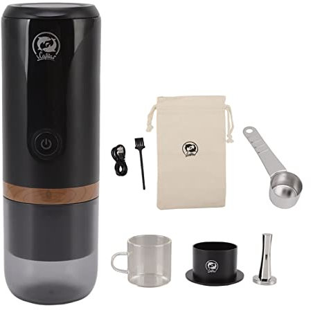 ETAINGYEUN Tragbare Espressomaschine, manuelle Kapselkaffeemaschine aus Edelstahl und Glas, kompatibel mit gemahlenem Kaffee, geeignet für Camping, Wohnmobil, Wandern
