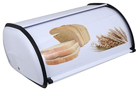 FELTECHELECTR Metal Bread Bin Roll Top Lid Large Capacity Bread Box for Kitchen Space-saving Storage Case for Bread Roll