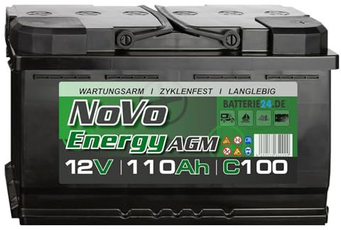 Novo Energy 110Ah Solarbatterie 12V Wohnwagen AGM Batterie, Mover, Camping Wohnmobil, Batterie Solaranlage, Versorgungsbatterie, Boots- & Bootsbatterie