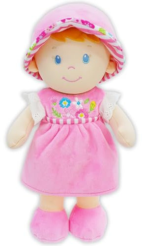 Lullaberry 30 cm Soft Dolly Emilia – gefüllte weiche Babypuppe Geschenk für 1–3 Jahre alte – rosa Kleid