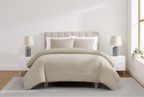CANNON Heritage Cotton Waffle Khaki 2 Piece Twin/Twin XL Comforter Set, Solid Textured, for Men and Women, Oeko-TEX Certified Confidence