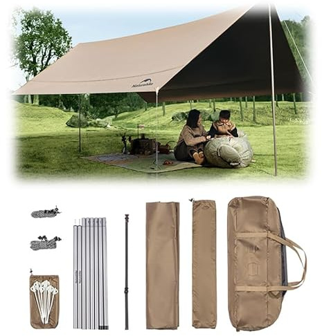 windhike Naturehike 18000MM+ Waterproof Camping Tent Tarp, Outdoor Rain Shelter & Windproof Camping Canopy, UV Protection UPF2000+ Shelter for Camping, Hiking,Backpacking, Heat Blocking(L)