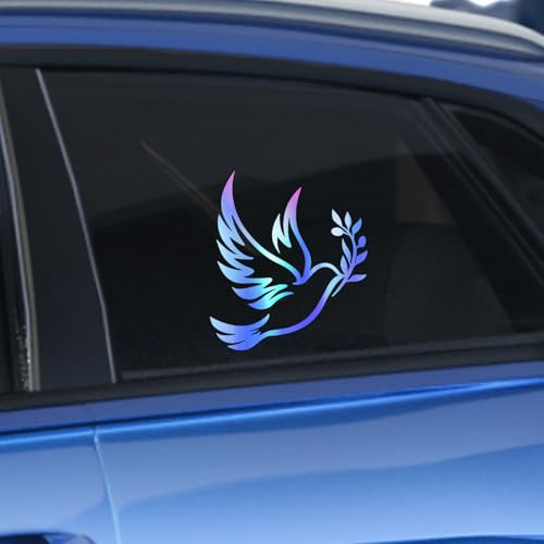 Leniutor 1 x Friedenstaube-Aufkleber für Autos, wasserdicht, Vinyl, Olivenzweig-Aufkleber, Autofenster, Stoßstange, Auto, LKW, Motorrad, Wand, Heimdekoration (Regenbogenblau)