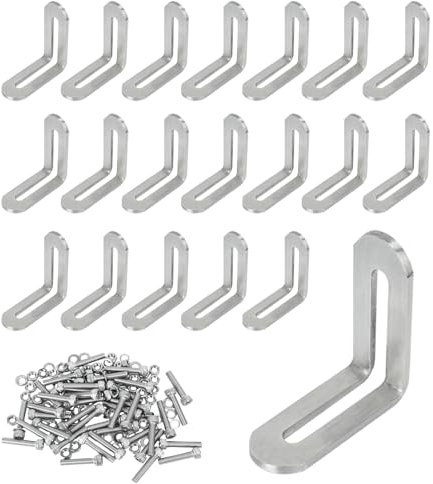KINDPMA 20 Pièces Equerre Metal 50 x 50 x 19mm Équerres de Fixation Mural Inox Réglables Métal Support en forme de L pour Fixation de Meubles en Bois