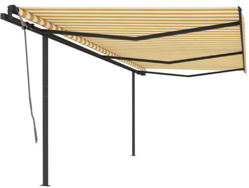 Handversenkbare Markise mit Pfosten 6x3m Gelb und Weiß