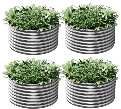 CATMANOR 4 Stück 90 x 90 cm rundes verzinktes Hochbeet für den Außenbereich, Metall-Gartenbeet für Gemüse, Stahlhochbeete für Gartenarbeit, oberirdische Gartenbox für Blumen