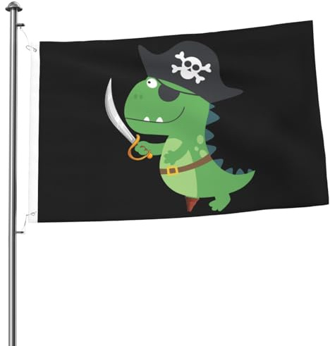 Piraten-Dinosaurier-Flagge, 60 x 91 cm, für drinnen und draußen, mit Öse, dekoratives Schild für Garten und Hof