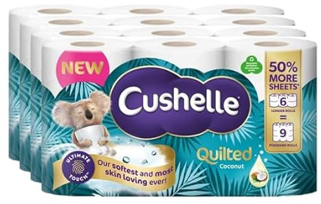 Cushelle Quilted 3Ply Coconut Scented Toilet Roll (Pack of 4 x 6 Rolls) 50% More Sheets (Total 24 Roll)