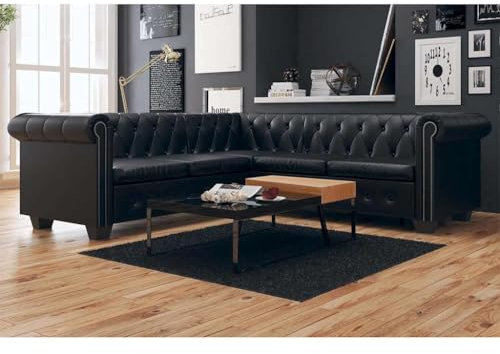 MOBCANT Chesterfield-Ecksofa 5-Sitzer Kunstleder Schwarz Wohnlandschaft Couch Couchgarnitur Schlafcouch für Schlafzimmer Wohnzimmer Empfangsraum Büro