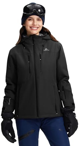 Pioneer Camp Winterjacke Damen Wasserdicht 20000mm H2O Winddichte Atmungsaktive Schneejacke mit Kapuze(Black;M)