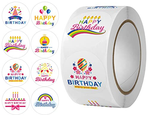 Zqxnt 500 PCs/Roll Neueste Alles Zum Geburtstag Aufkleber Zauberer Runder Geburtstagsaufkleber 8 Verschiedene Designs Für Kinderpartydekorationen