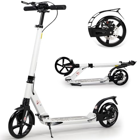Kickscooter, Tretroller für Kinder von 8 bis 12 Jahren mit großen Rädern von 200 mm für Erwachsene mit Scheibenbremsen, verstellbare Roller mit Tragegurt für Jugendliche von 11 bis 15
