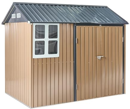 Gerätehaus Stahl braun 248 x 161 cm wasserdicht Geräteschuppen Garten Nocciano