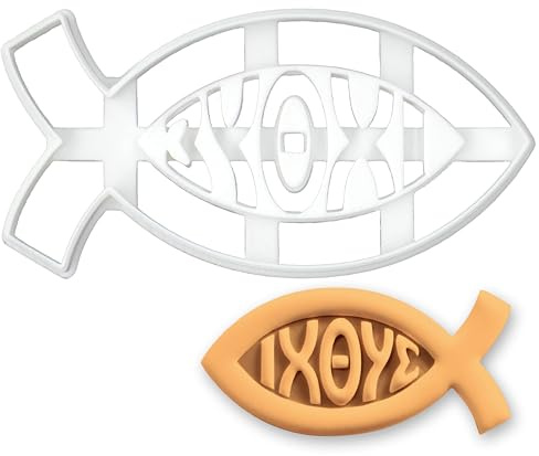 BAKERLOGY Ichthys Symbol Ausstechform – Christliches Fisch Motiv für Kekse, Kommunion, Taufe, Ostern, Religiöse Backform, Jesus Glaubensgeschenk, Bibel Fondant Ausstecher