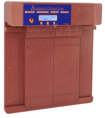 SUNGOOYUE Automatischer Hühnerstall-Öffner, Berührungsempfindlich, Anti-Klemm-Funktion, Doppelte Futterzeit, Hühnerstall-Tür für Geflügelfarm (Antikes Messing)
