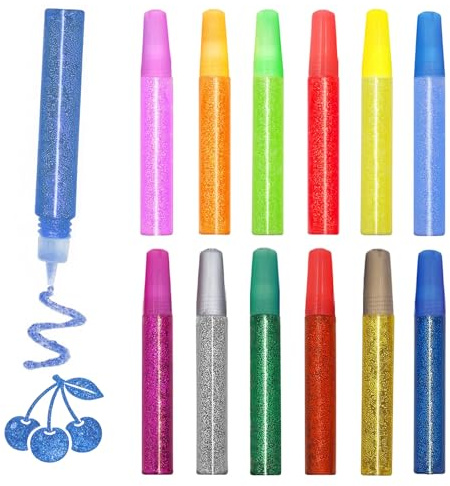 PEAPIN Glitter Glue Pens 12 Pack 10ml Smooth Squeeze Art Craft Tubes | Versatile Glitter Glue For DIY Scrapbooking Card Making 12 Colours Easy Apply Glitter Pens For Craft Projects