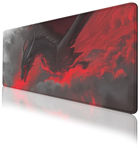 Black Dragon Gaming Mouse Pad Dark Fantasy Red Eyes Red Flames XL Mouse Pad Large Mousepad Extended Laptop Keyboard Mat Gaming Desk Pad Mouse Mat