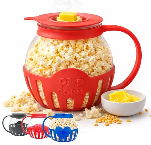 Netrox - Popcorn Maker for Microwave – Glass container, BPA-free, Dishwasher safe - Fat-free popcorn machine for healthy snack, ideal for movie nights - Machine, Glass container