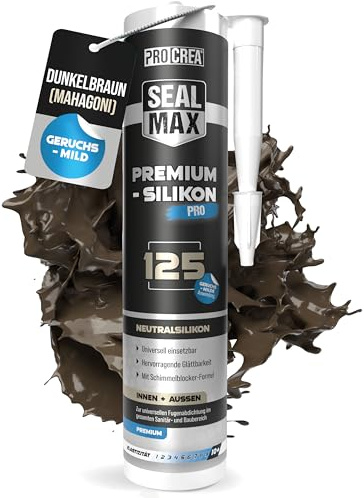 Procrea® Premium Silikon 125 (Dunkelbraun/Mahagoni) Sanitärsilikon mit fungizider Ausstattung - Geruchsmildes Bausilikon für innen & außen - Braunes Silikon in Holzfarbe - Neutralvernetzend