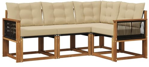 vidaXL Outdoor-Sofagarnitur mit Kissen 4 pcs Natur und Beige, Gartenmöbel, modernes Sofa-Set für draußen, Loungebereich, haltbare Terrasse zum Entspannen und Wohlfühlen