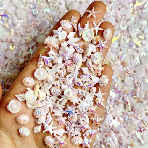 BelleVive 200 Pieces Summer Beach Nail Art Charms Resin, Summer Ocean Themes, Rhinestones, Shells, Starfish, Holographic Laser Shell Nail Art Charms for Women