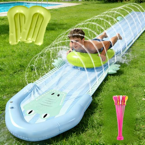 Water Slide, HOVCEH 15.8ft/482cm Water Slides for Garden Inflatable, Water Slide Mat, Lawn Water Slides with Sprinklers, 37 Water Balloon and 2 Bodyboards, Slip and Slide Water Slide for Adults, Kids